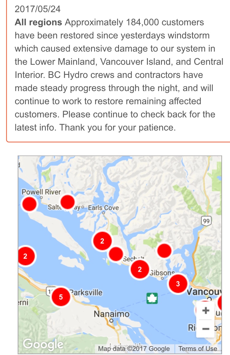 Power restored for several BC Hydro customers