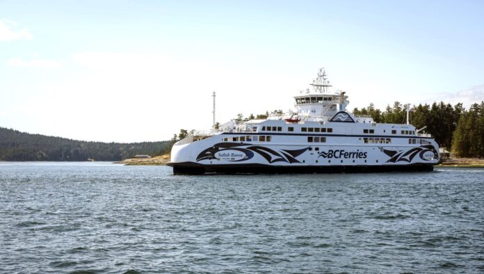 BC Ferry on the water near a dock